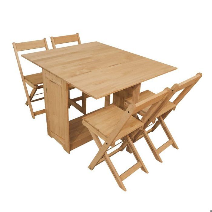 ensemble table à manger bois de pin - 4 chaises - modèle pliable moderne - jardin extérieur salle à manger